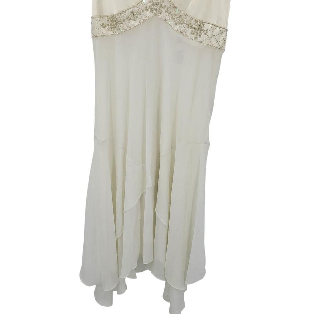 90s Ivory Satin Chiffon Tiered Lingerie Nightgown‎ Sz XL Rhinestone Tail Bridal - Picture 5 of 12